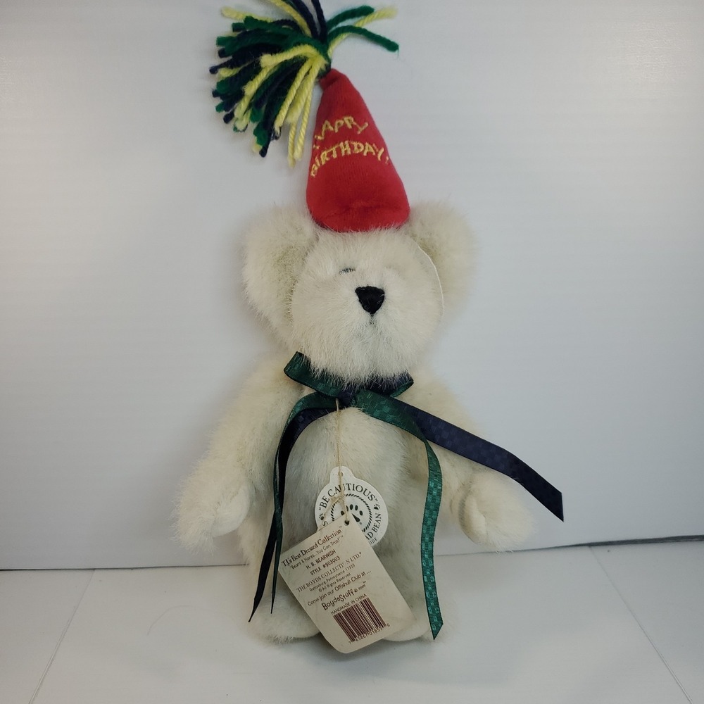Vintage 2001 Boyds Bears H.B. Bearwish Party Happy Birthday Bear 8" Plush